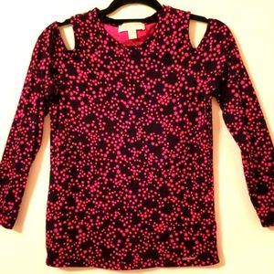 Michael Kors cold Shoulder Top womens size small.. Black with pink stars.